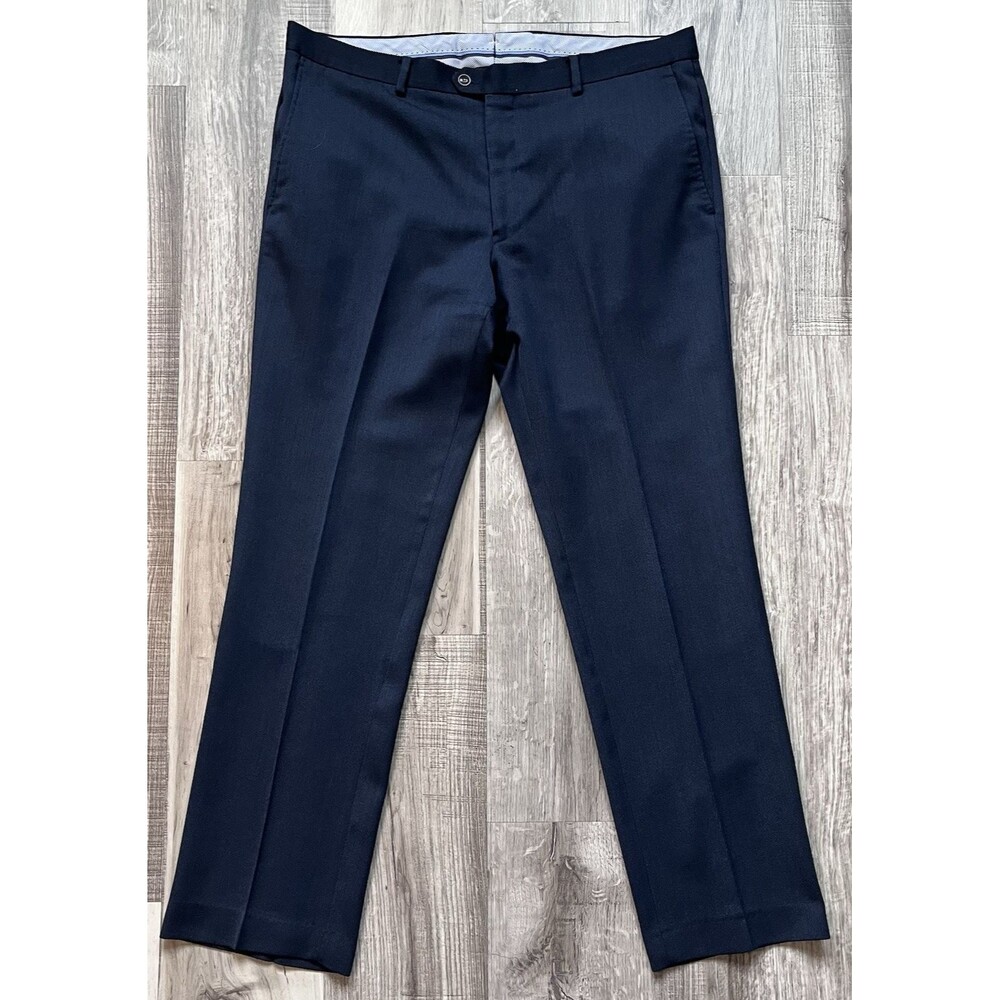 Tailorbyrd Wool Dress Pants Mens Size 38x32 Herringbone Navy Italian Styling